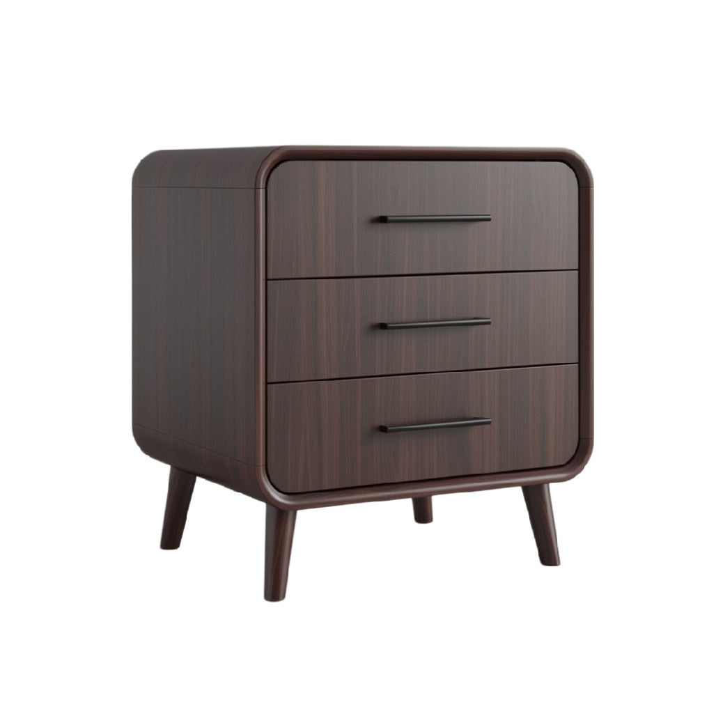 Modern Wooden Nightstand with Three Drawers and Rounded Edges